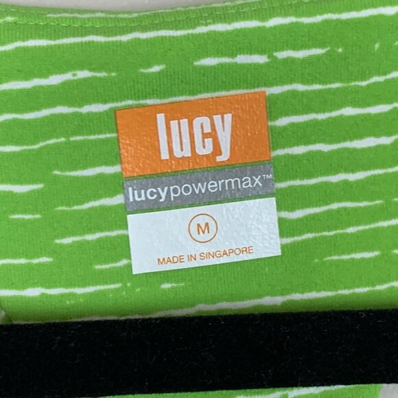 Lucy Powermax Green & White Striped Rouched Front Tank Top Size Medium - Picture 2 of 5